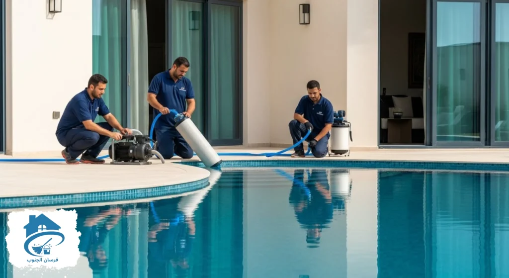 أفضل خدمات تنظيف المسابح بالرياض من شركة فرسان الجنوب